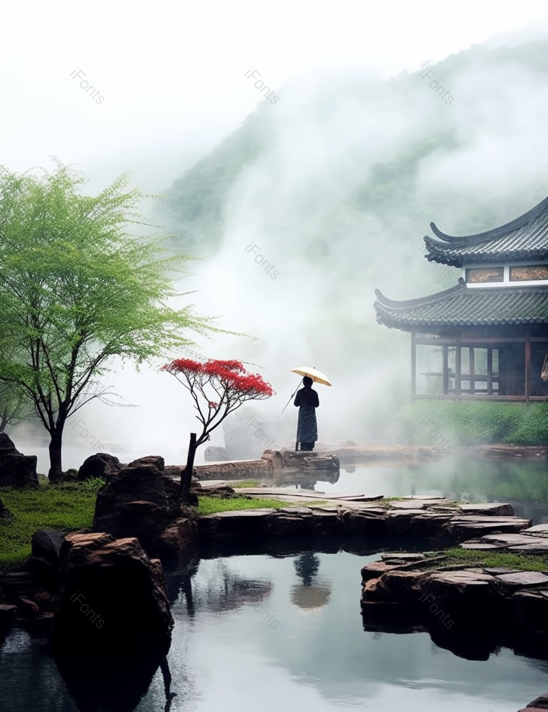 站在湖桥上的中国女子,高清,摄影图,摄影图片,图片大全,摄影图免费下载
